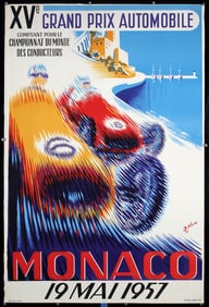 Rare Original 1950s Monaco Grand Prix Poster Minne