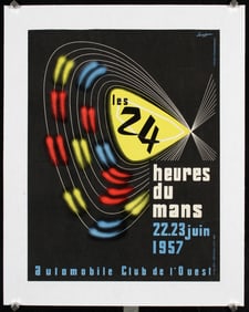 Original Vintage 1950s Le Mans Auto Racing Poster RARE