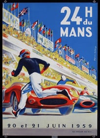 RARE Original Vintage 1950s Le Mans Auto Racing Poster