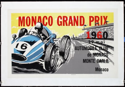 Original 1960 Monaco Grand Prix Auto Racing Poster