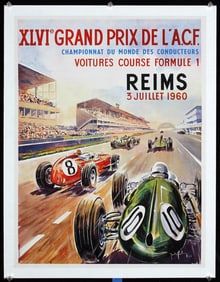 Original Vintage 1960 French Grand Prix Poster Gachons