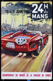 RARE Original Vintage 1961s Le Mans Auto Racing Poster