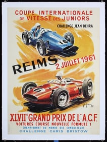 Original 1960s Grand Prix Reims Racing Poster