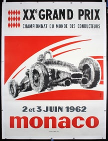 Rare Original 1962 Monaco Grand Prix Poster Large Vs