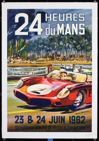 RARE Original Vintage 1962 Le Mans Auto Racing Poster