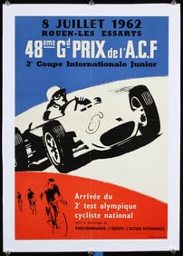 Original Vintage 1960s French Grand Prix Poster Rouen