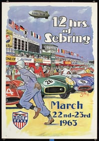Original 1960s 12 Hours of Sebring Auto Racing Poster