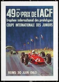 Original 1960s French Grand Prix Racing Poster Beligond