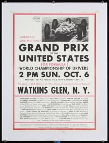 Original Vintage 1960s Grand Prix USA Poster
