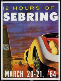 Original 1964 Sebring 12 Hours Auto Racing Poster