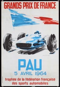Original Vintage 1960s Grand Prix Pau Poster Beligond