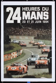 Original Vintage 1964 Le Mans Auto Racing Poster