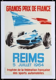 Original 1960s Reims Grand Prix Racing Poster Beligond