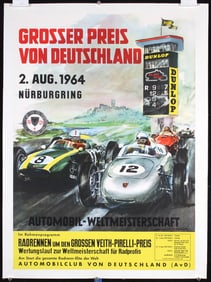 Original Vintage 1960s German Grand Prix Racing Poster