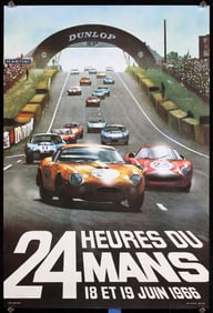Rare Original Vintage 1966 Le Mans Auto Racing Poster