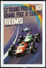 Original 1960s Reims Grand Prix Racing Poster Beligond