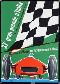 Original 1960s Italian Grand Prix Monza Poster Small Vs