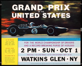 Original Vintage 1967 Grand Prix Watkins Glen Poster