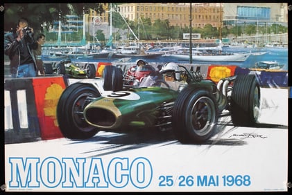 Original Vintage 1968 Monaco Grand Prix Poster TURNER