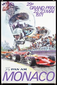 Original 1971 Monaco Grand Prix Poster Pan Am Variant