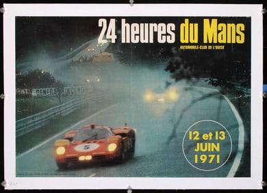 Original Vintage 1971 Le Mans Racing Poster