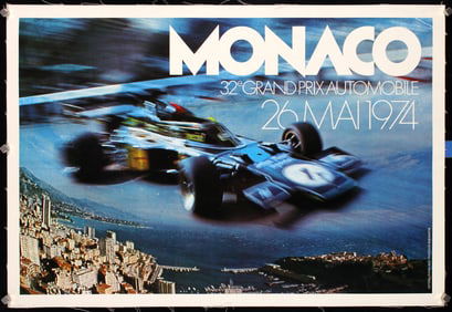 Original 1970s Monaco Grand Prix Auto Racing Poster