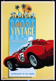 Original 1980s Bahama Grand Prix Poster SIGNED