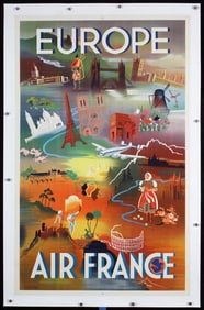 Original Vintage 1949 Air France Travel Poster Falcucci