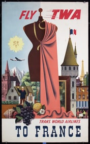 Original 1950s TWA France Travel Poster GRECO Art