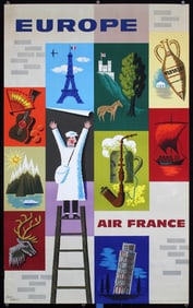 Original Vintage 1950s Air France Travel Poster CARLU