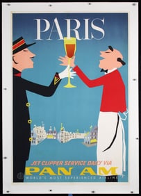 Original c. 1950/60s Pan Am Paris Travel Poster