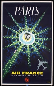 Original Vintage 1960s Air France PARIS Poster Baudouin