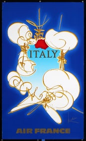 Original 1960s Air France Italy Travel Poster MATHIEU