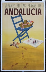 Original ca. 1950s Spain Beach Travel Poster ANDALUCIA