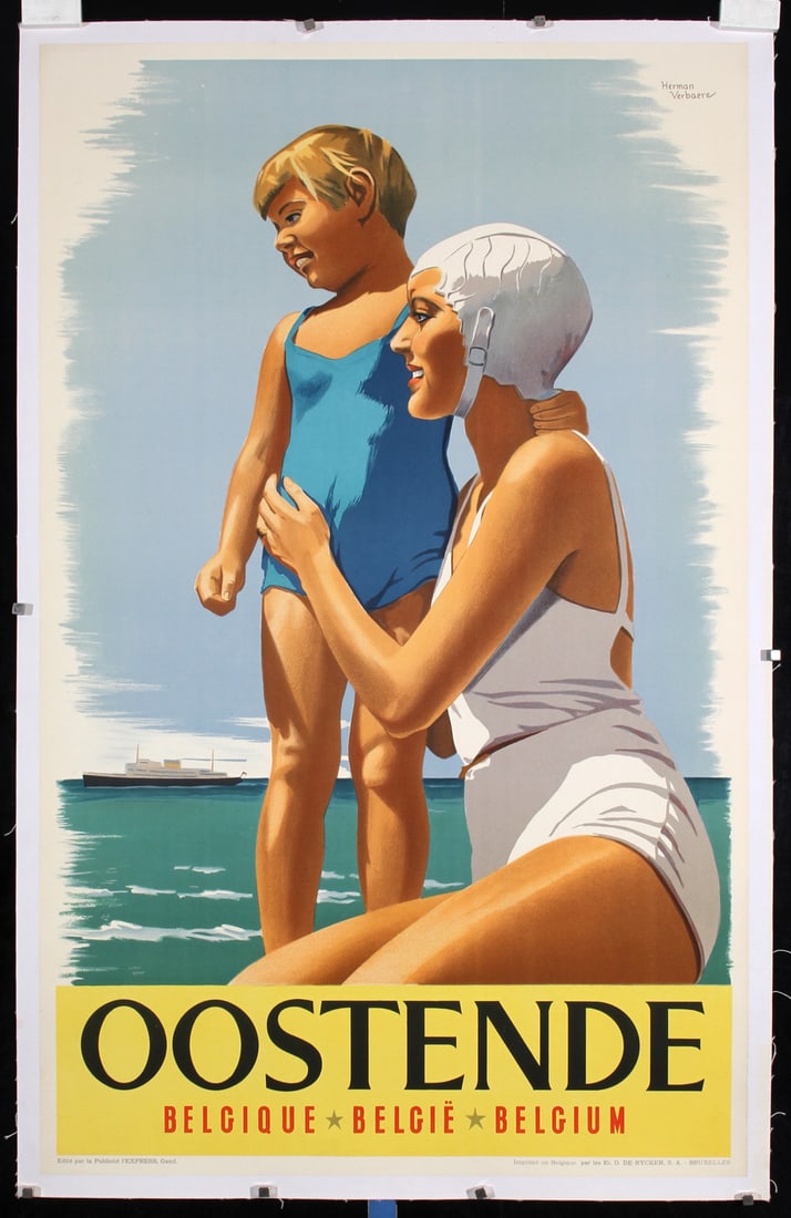 Original 1950s Oostende Summer Beach Travel Poster (1 of 1)