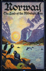 Original c. 1930s Norway Travel Poster Midnight Sun