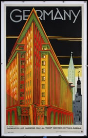 Original 1920s Art Deco Travel Poster Germany Dzubas