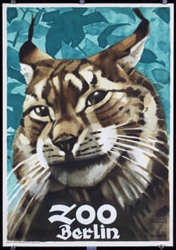 Original 1930s Hohlwein Berlin Zoo Travel Poster Bobcat