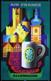 Original Vintage 1950s Air France Travel Poster Germany
