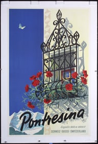 Original 1930s Swiss Travel Poster Pontresina PEIKERT