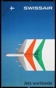 Original Vintage 1950s Swissair Jets Travel Poster