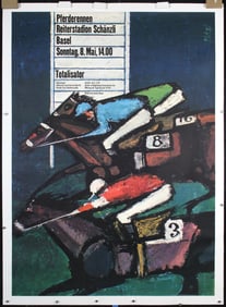 Original Vintage 1960 Swiss Horse Racing Poster Piatti