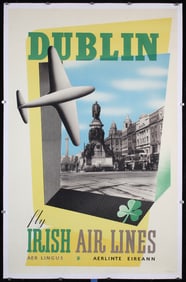 Original 1950s Irish Air Lines Dublin Travel Poster