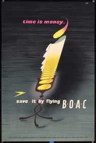 Original 1950s BOAC Airline Travel Poster Time is Money