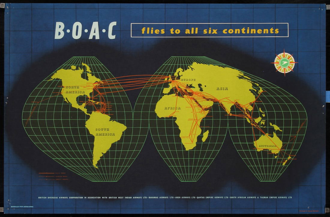 Original Vintage 1950s BOAC Airline Travel Map Poster (1 of 1)