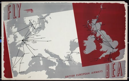 Original 1940s British Airways Travel Map Poster