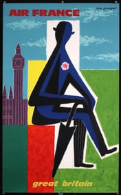 Original 1960s Air France Britain Travel Poster GEORGET