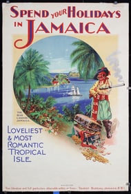 Original ca. 1930s Jamaica Holiday Travel Poster Pirate