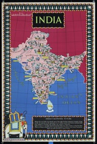 Rare Original c. 1945 India War and Peace Map Poster