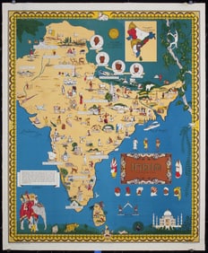 Original Vintage 1950s India Map Travel Poster